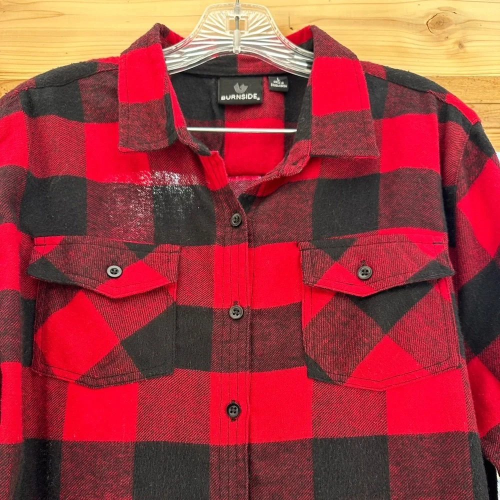 Burnside Vintage Plaid Boyfriend Flannel Shirt Red Black Large Huskers Nebraska - Picture 7 of 16